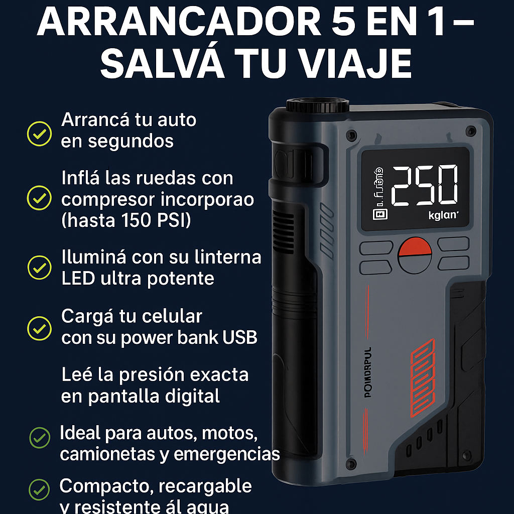 Arrancador cargador de baterías 5 en 1