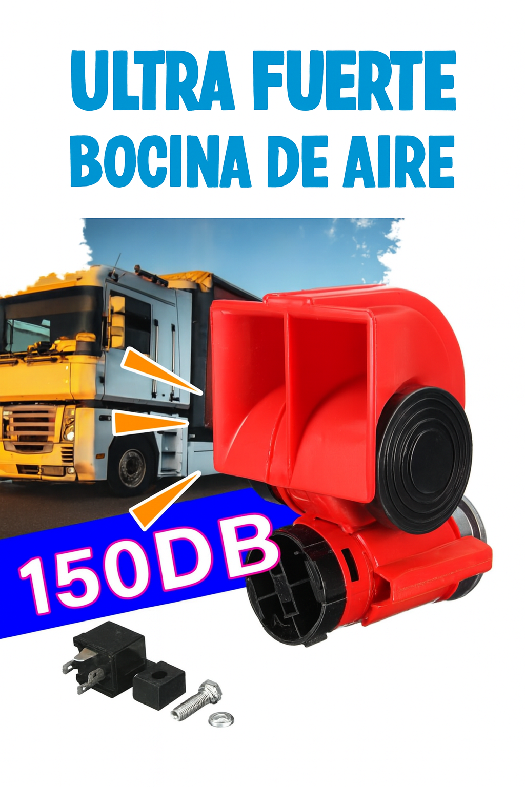 Bocina Tipo Camión + Inflador Digital Portátil - Kit Completo
