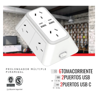 Especificaciones multitoma piramidal USB-C 2400W