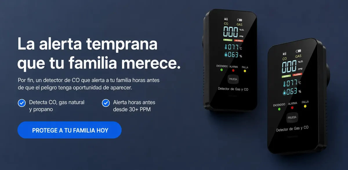 Detector de Gas y Monóxido de Carbono con Alarma Digital