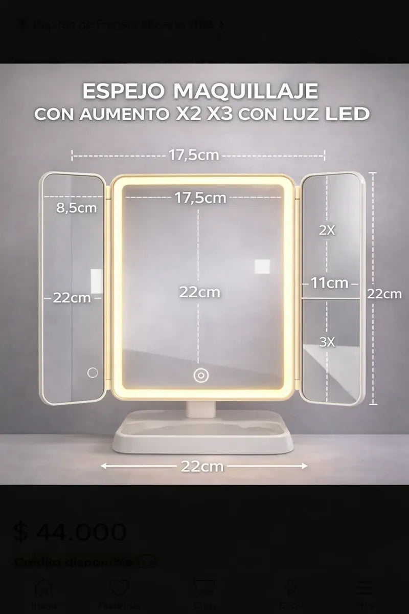 Espejo led triple maquillaje