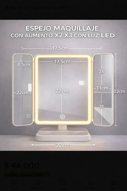 Espejo led triple maquillaje