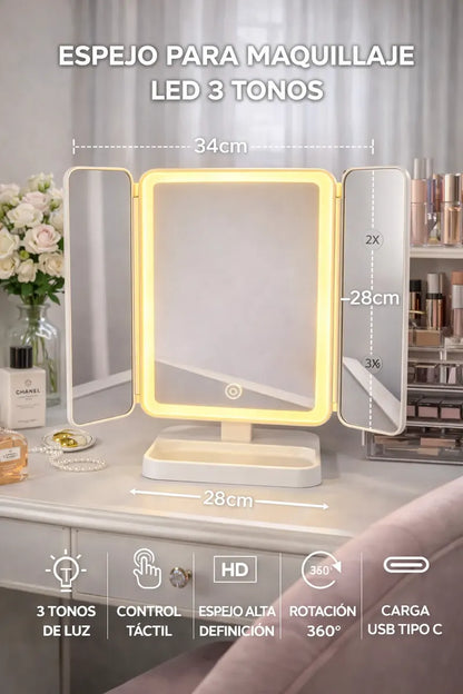 Espejo led triple maquillaje