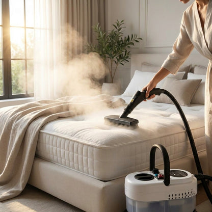 Vapor desinfectando colchón - higienización profunda