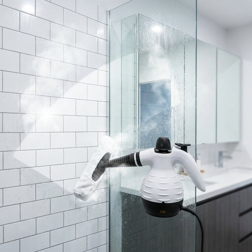 Vapor limpiando baño - desinfección profesional completa
