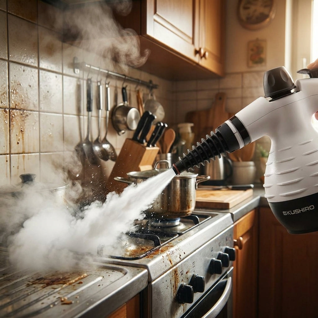 Vapor limpiando cocina - elimina grasa fácilmente