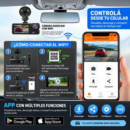 Cámara DVR para auto Vision360 con cámara frontal Full HD y trasera de estacionamiento