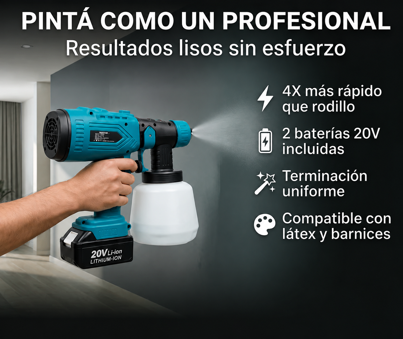 Pistola de Pintar Inalámbrica 20V — 2 Baterías Incluidas