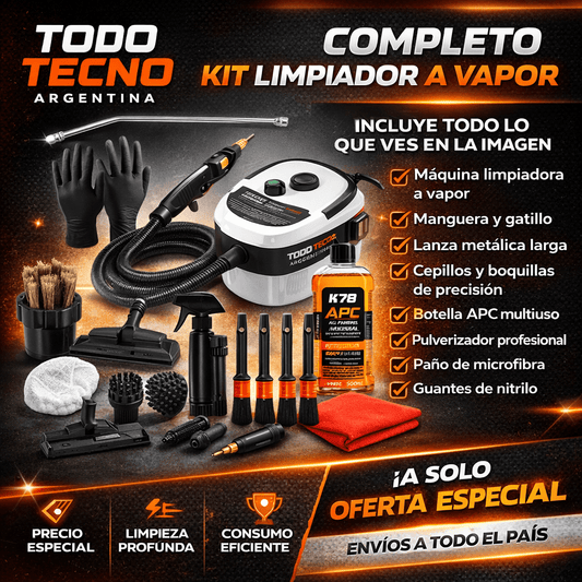 Limpiadora a vapor profesional para AUTOS 2500 WATTS - TodoTecnoArgentina