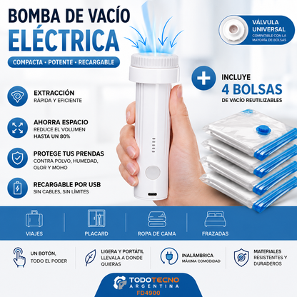 Bomba eléctrica para comprimir ropa en valija de viaje