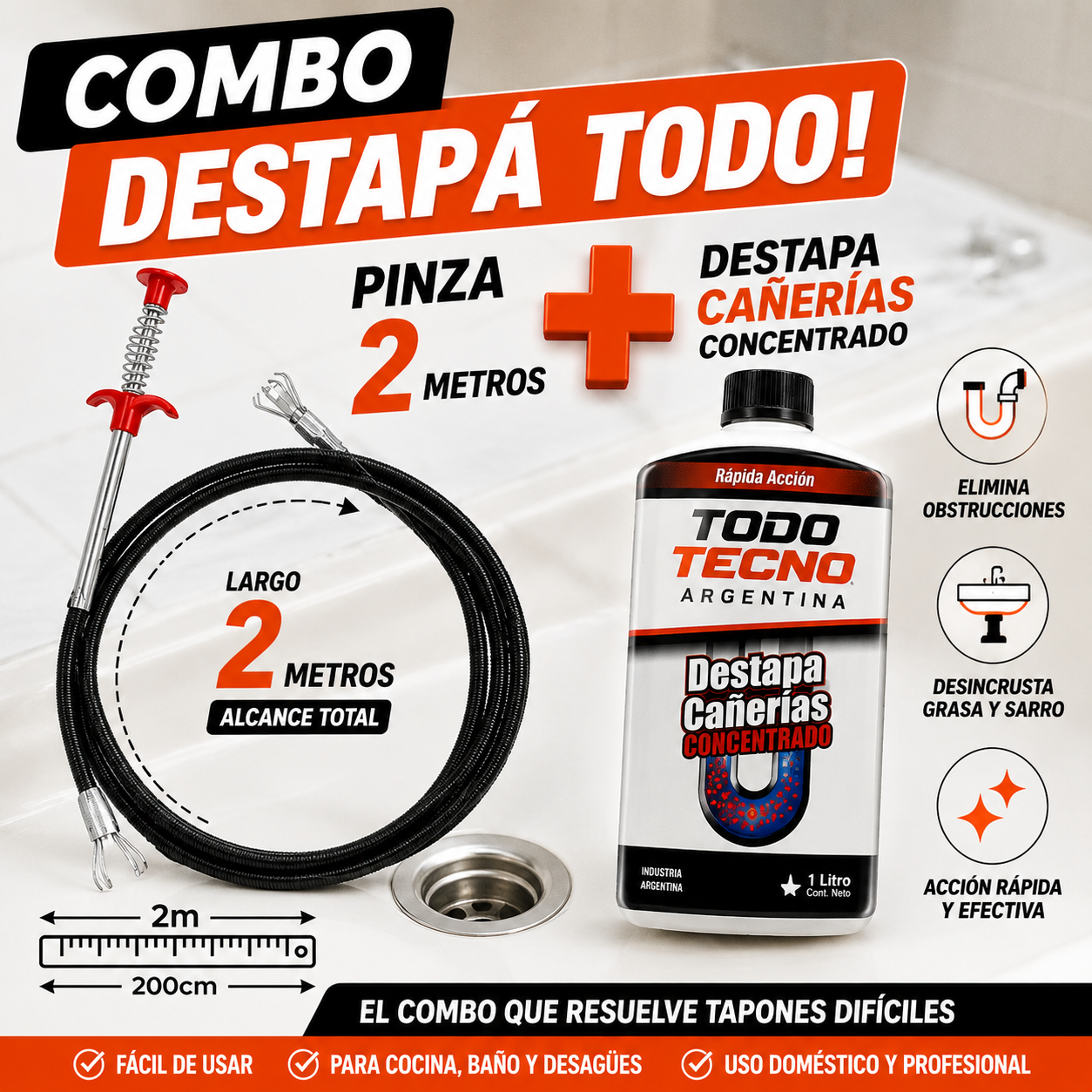 Pinza Flexible Desobstructora para Cañerías