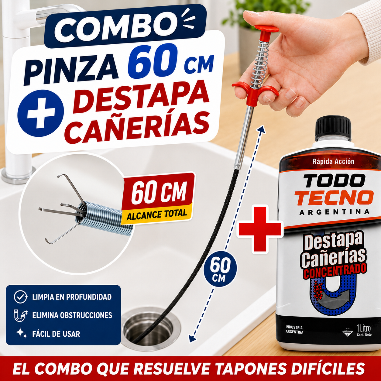 Pinza Flexible Desobstructora para Cañerías