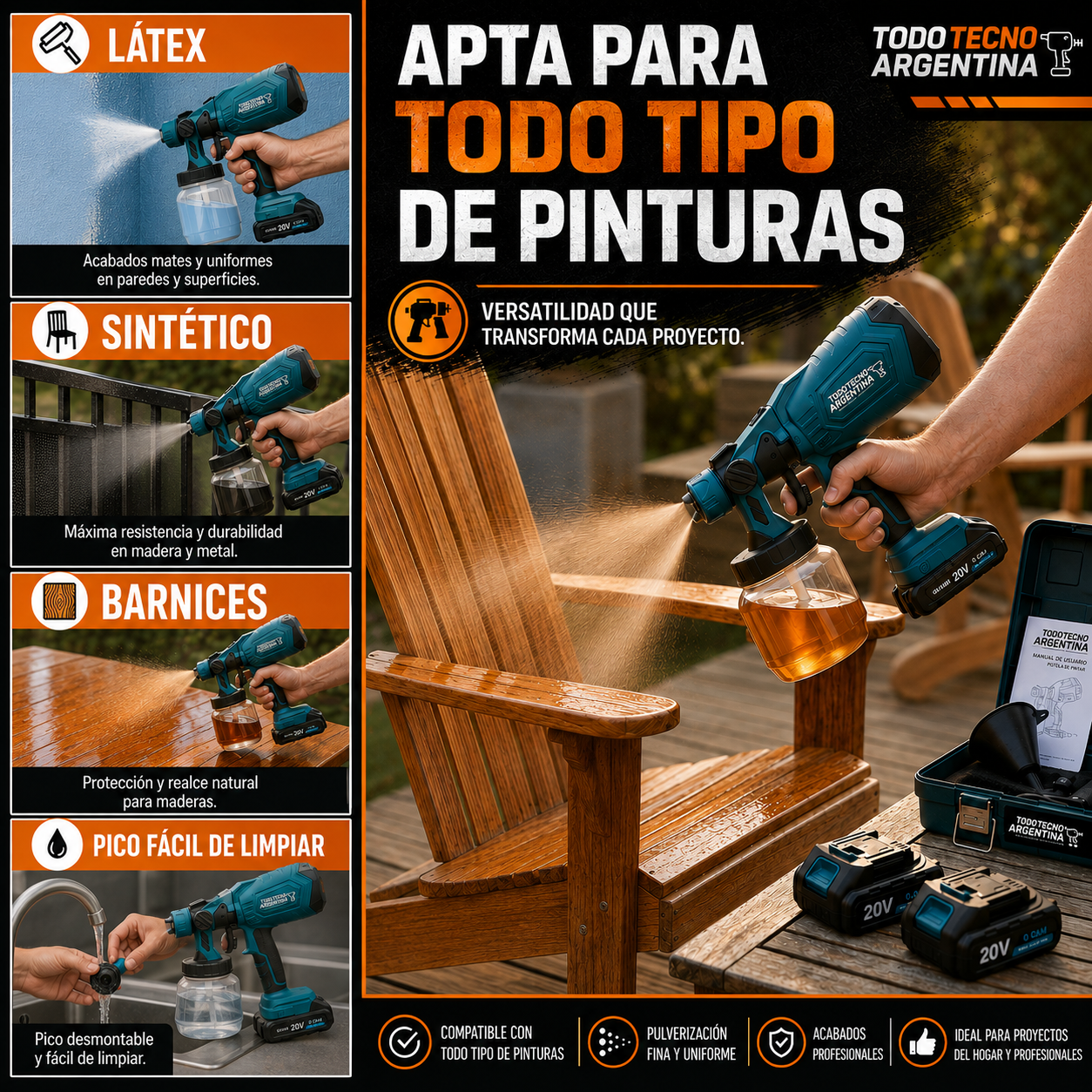 Pistola de Pintar Inalámbrica 20V — 2 Baterías Incluidas