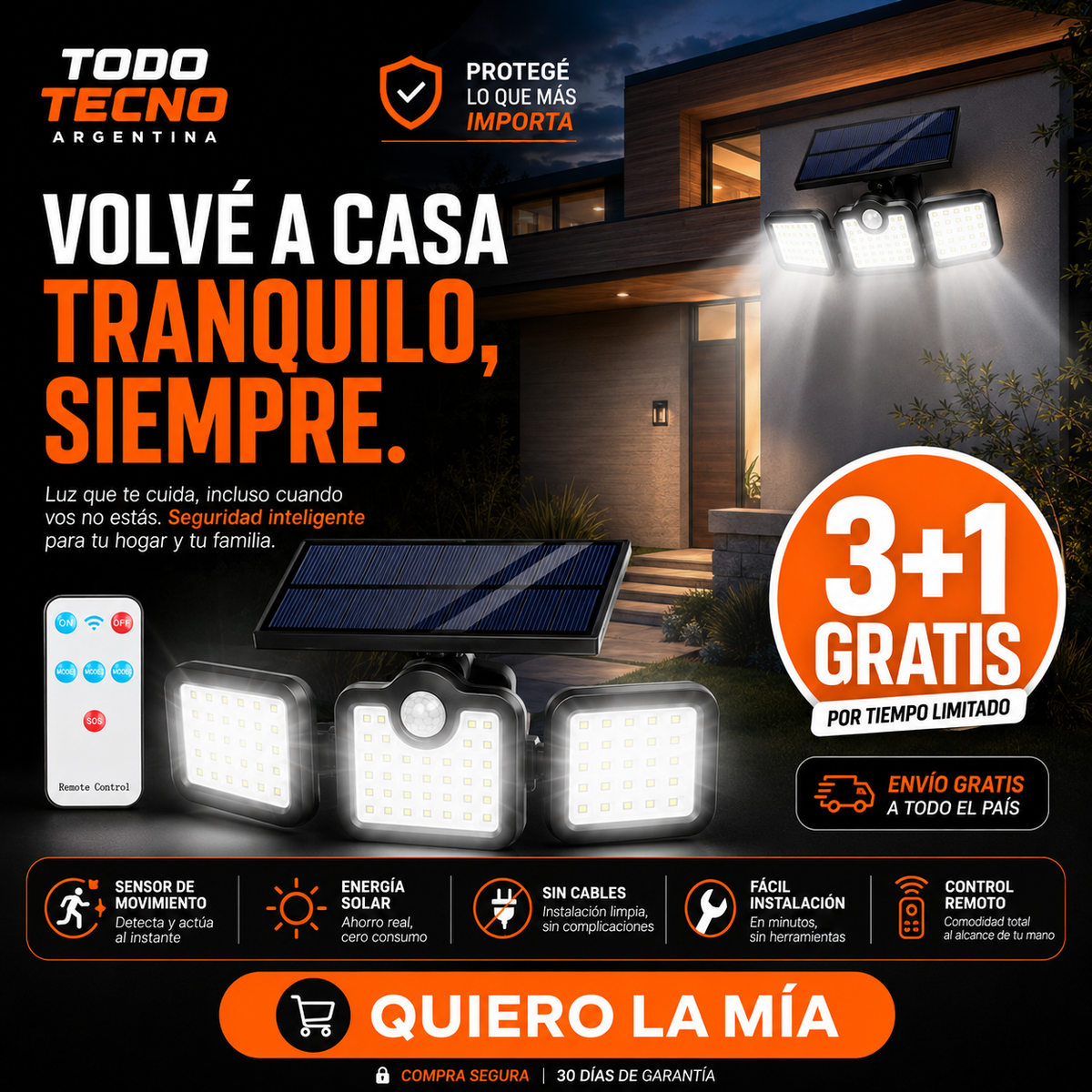 Reflector Solar LED con Sensor de Movimiento