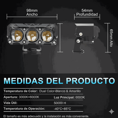 Proyectores Lupa LED Triple - medidas y especificaciones técnicas