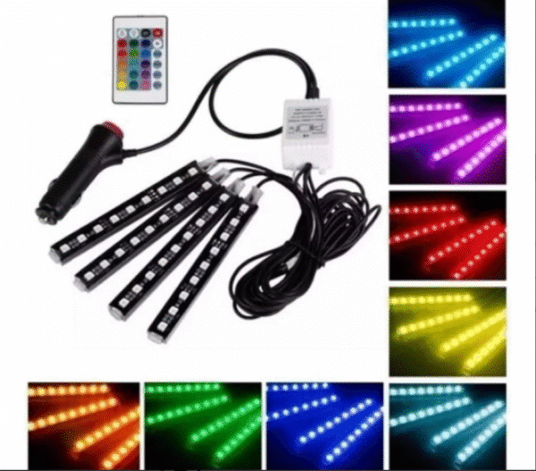 4 Tiras Led RGB Control Remoto Luz Interior Autos - Image 3