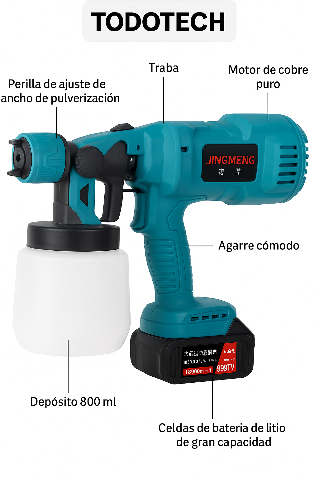 Pistola TodoTech, baterías y accesorios